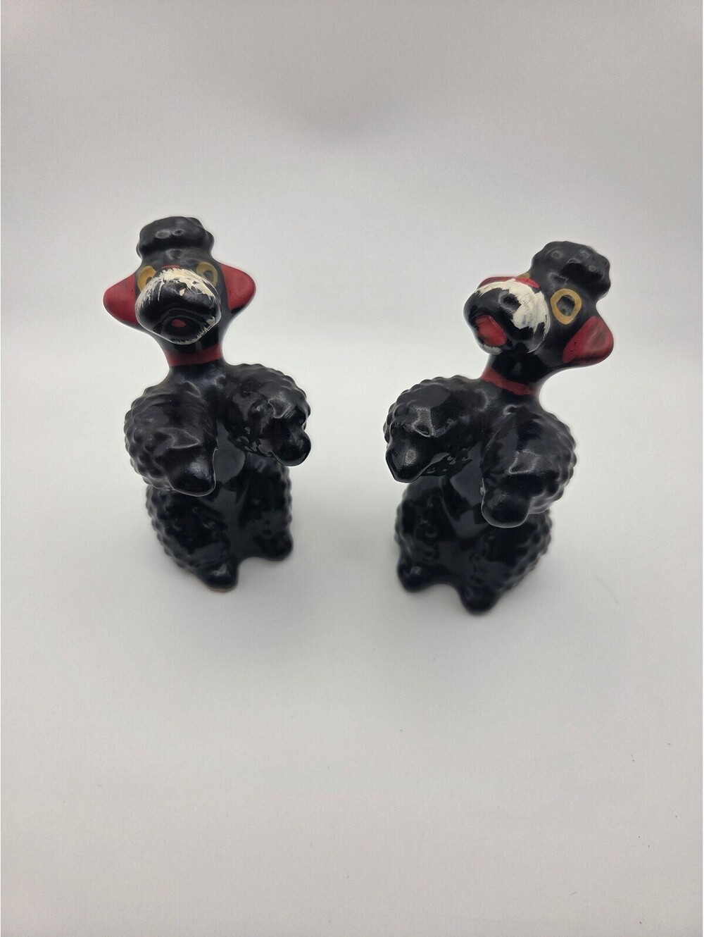 Vintage Ceramic Black Begging Poodle Figurines 1950's -1960's